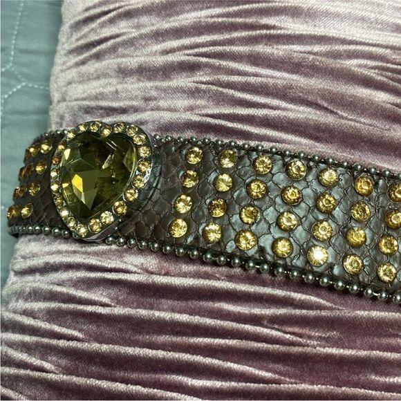 Studded Brown genuine leather Belt with Gold Accents S-M main image 8